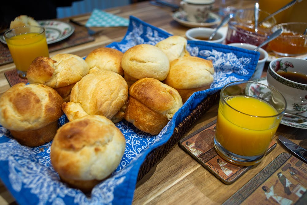 breakfast and fresh orange juice in the Old Schoolhouse Bed and Breakfast in Haltwhistle, Northumberland