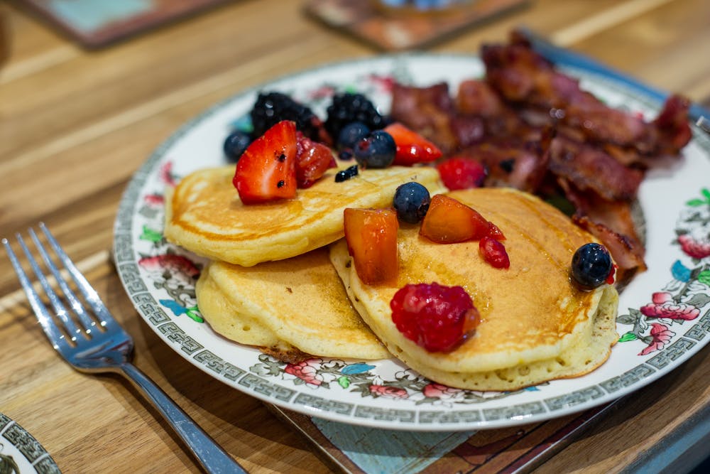 Breakfast pancakes in the Old Schoolhouse Bed and Breakfast in Haltwhistle, Northumberland